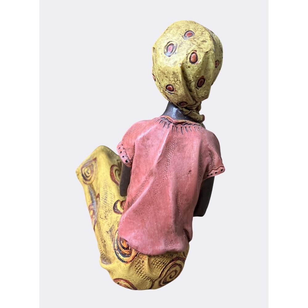 African Inspired Resin Figurine Woman In Yellow Red Dress - Picture 9 of 15